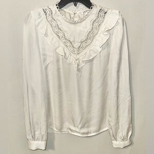Express Elegant White Lace Trim Blouse